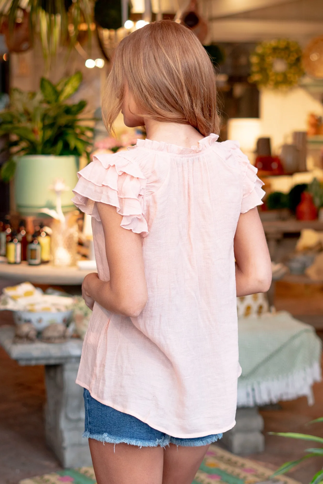 Logan Ruffled Sleeve Top - Blush