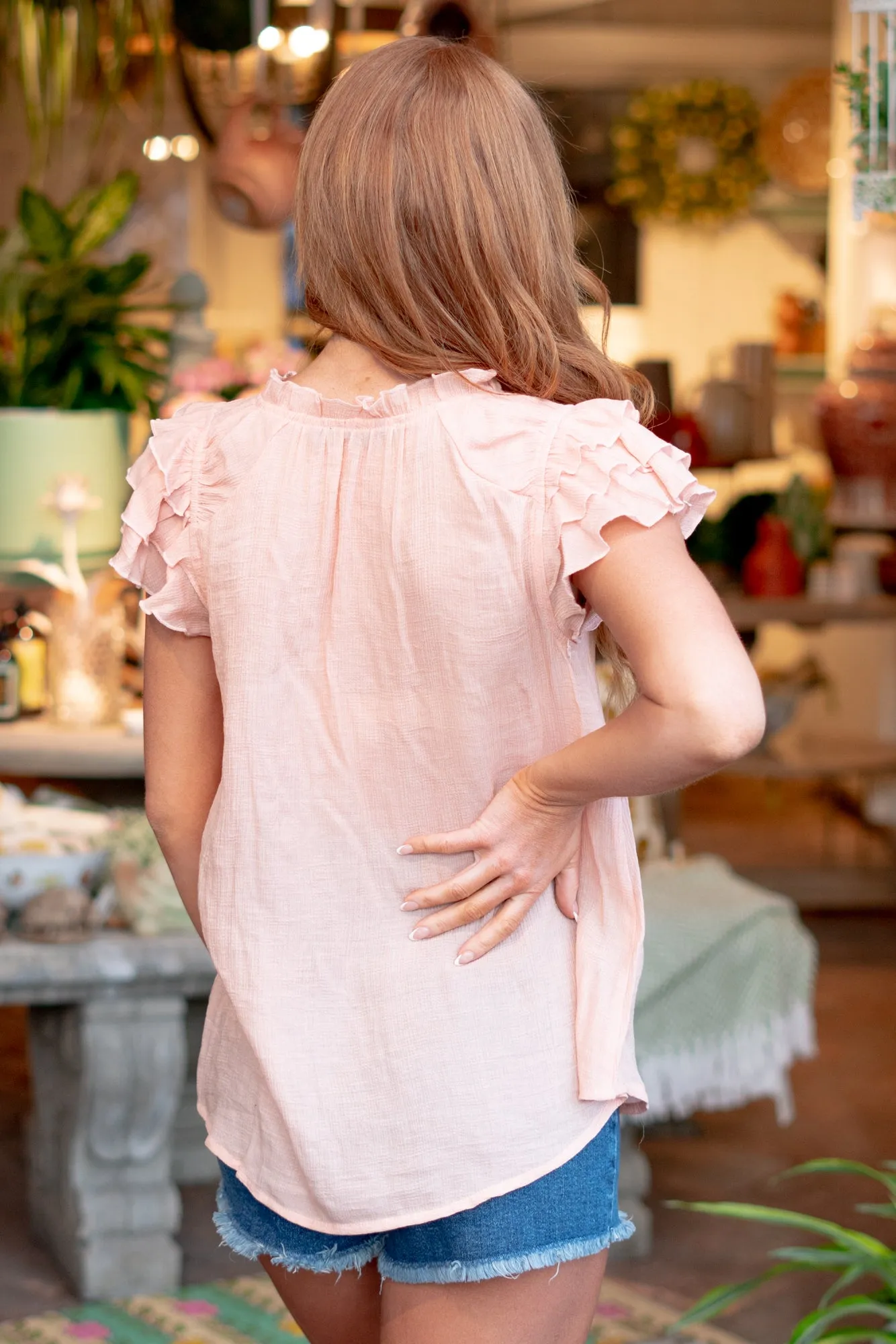 Logan Ruffled Sleeve Top - Blush