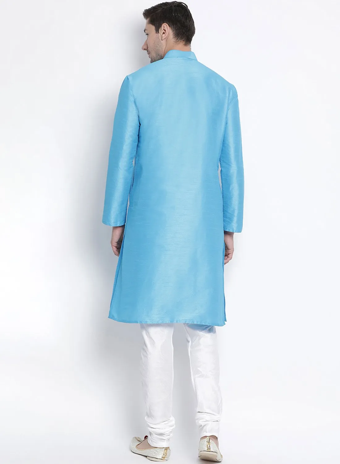 Men's Light Blue Silk Blend Kurta and Pyjama Set - Vastramay