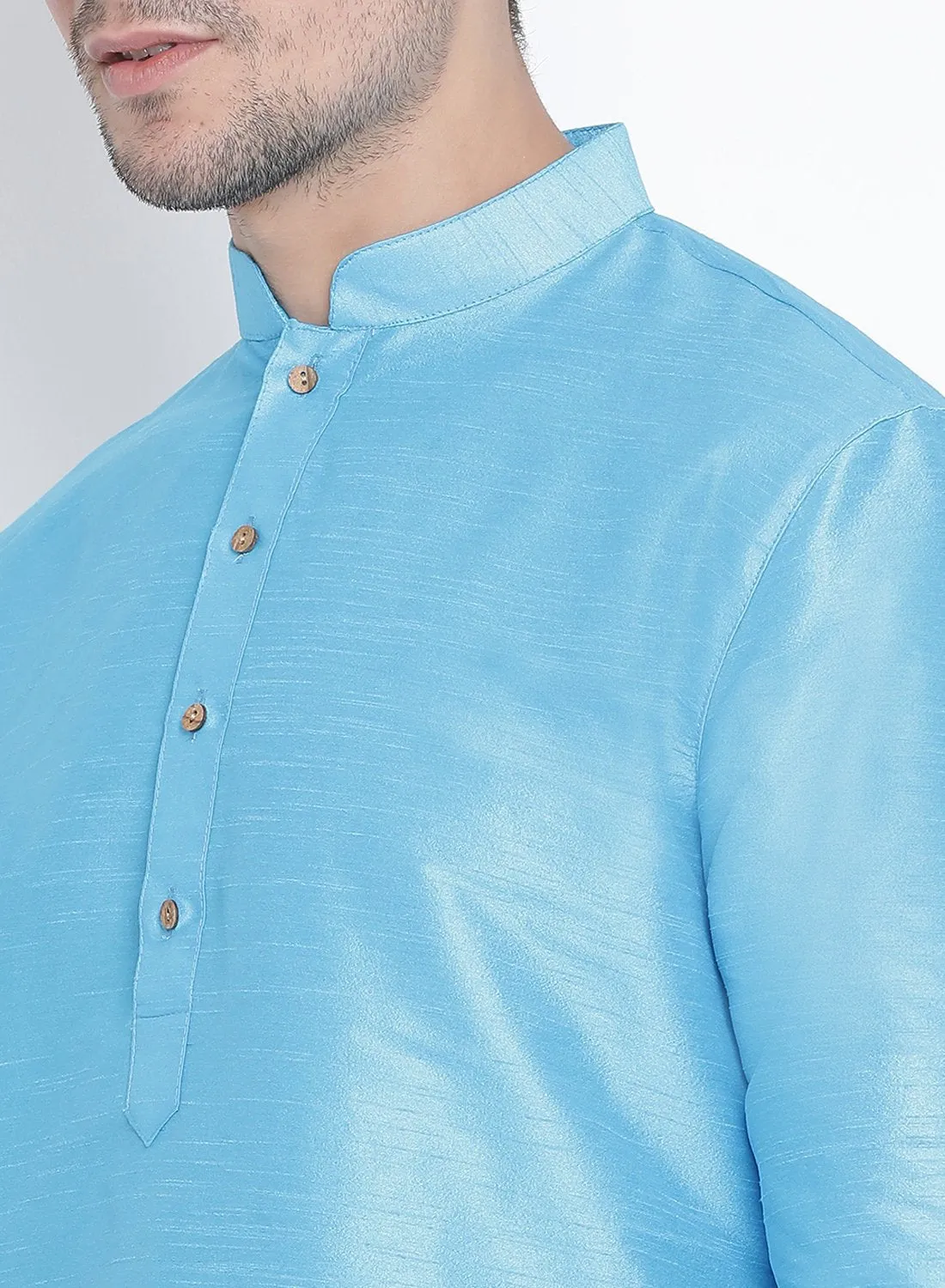 Men's Light Blue Silk Blend Kurta and Pyjama Set - Vastramay