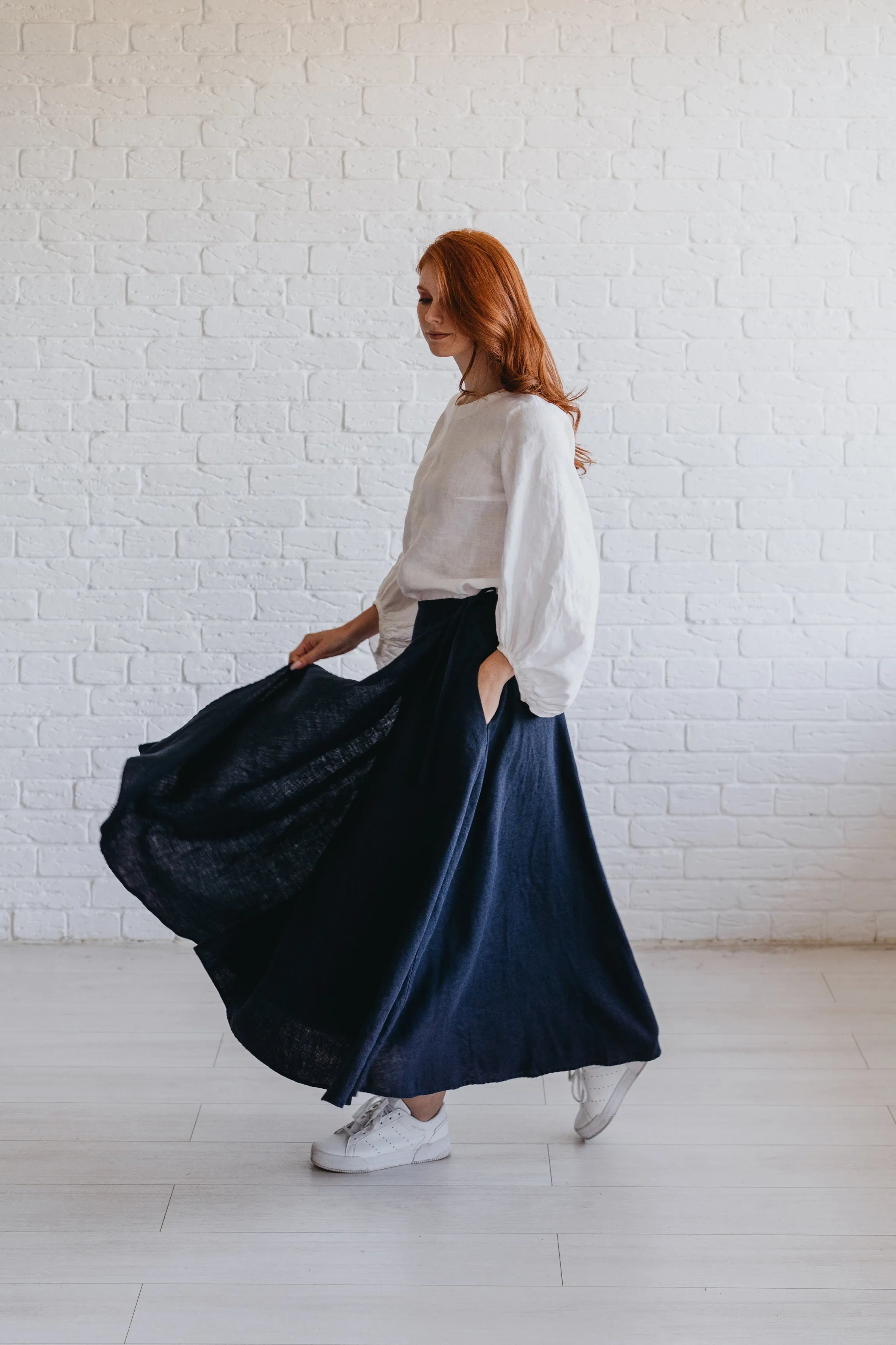 Midi Length Linen Wrap Skirt