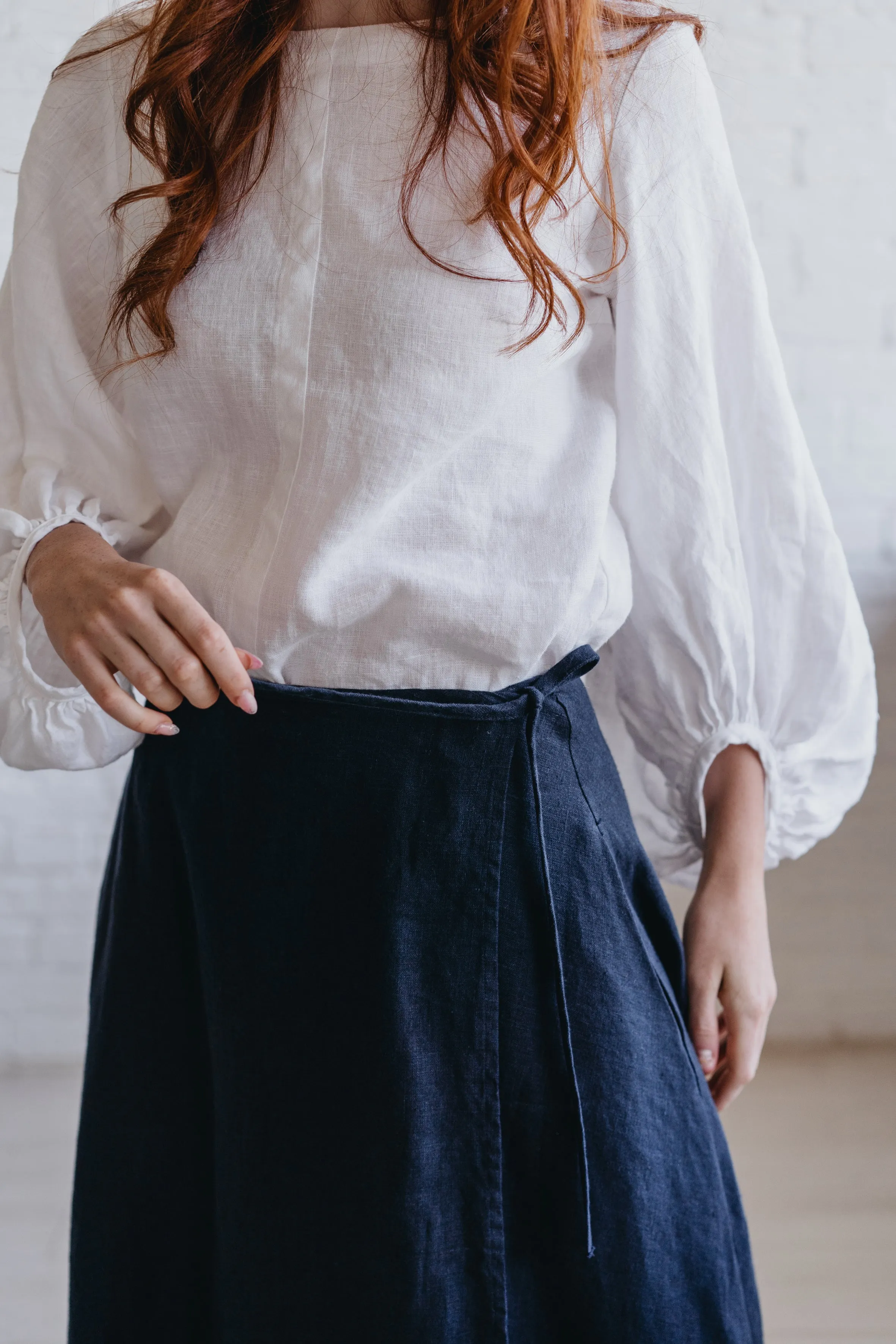 Midi Length Linen Wrap Skirt