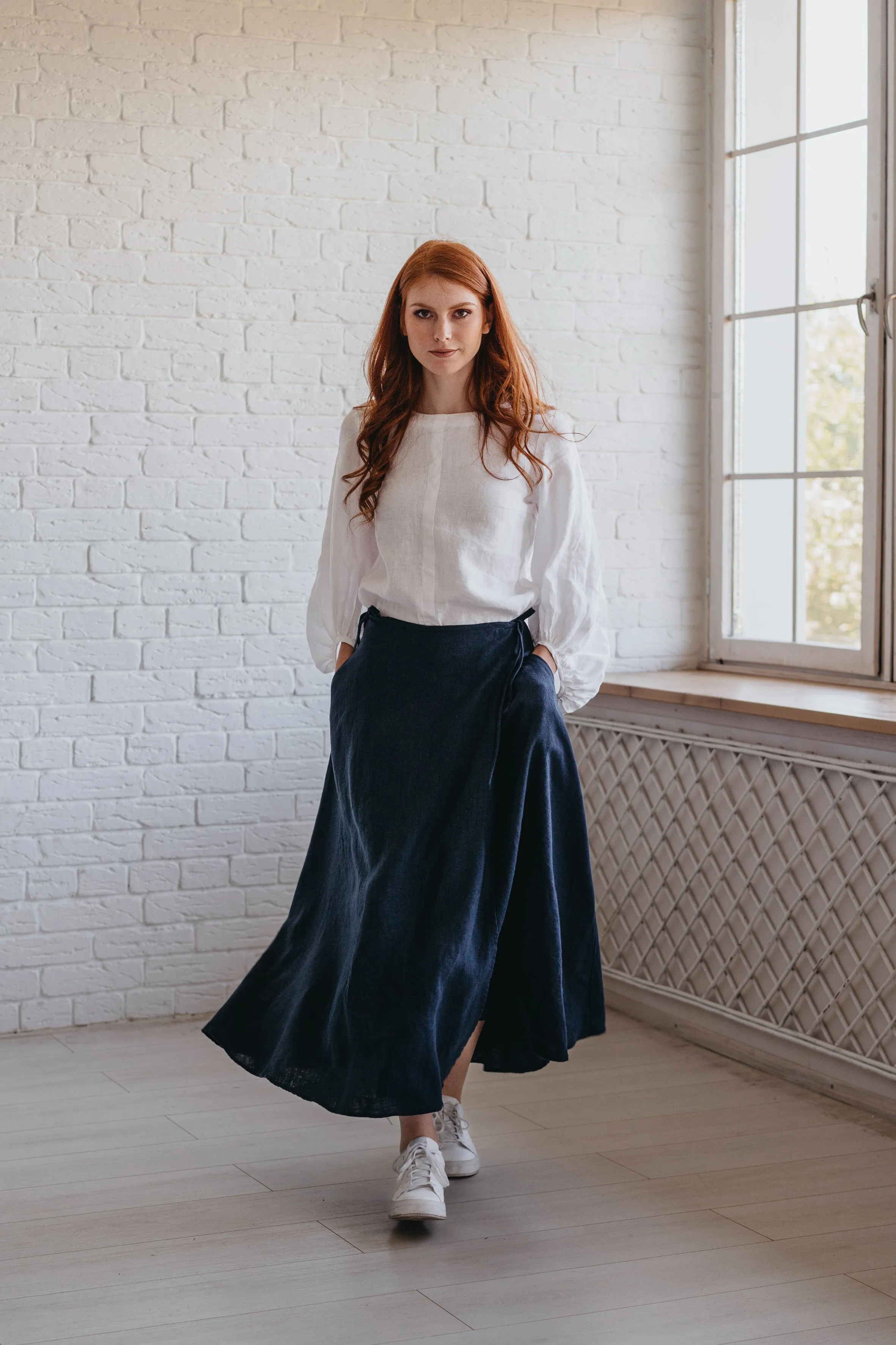 Midi Length Linen Wrap Skirt