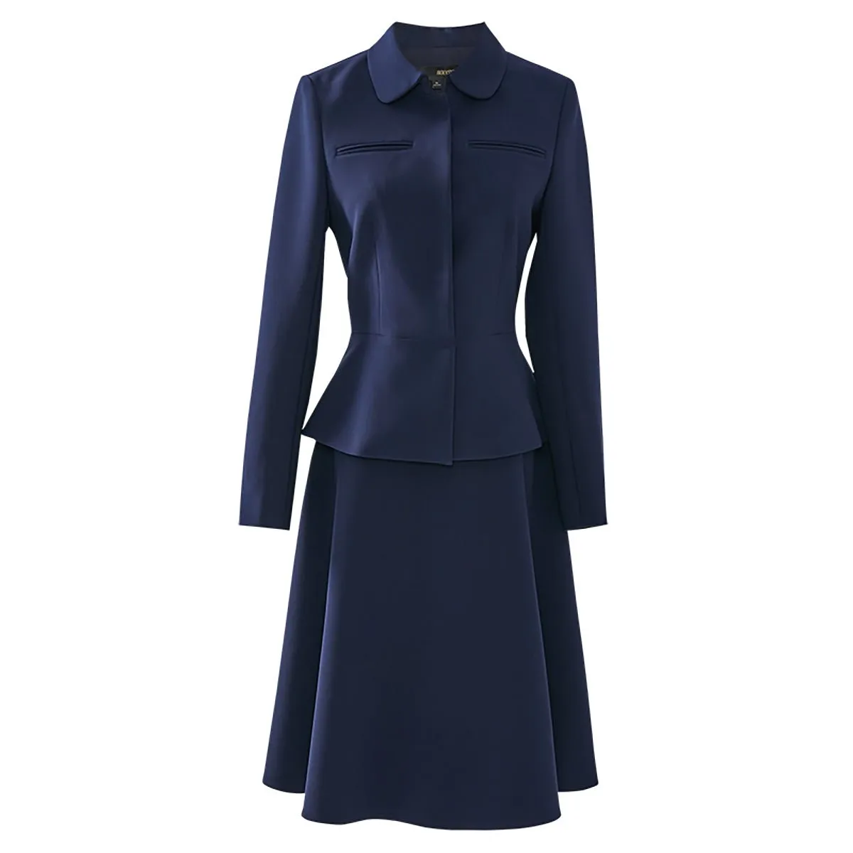 Navy Two Piece Suit Skirt Set with a Detachable Belt