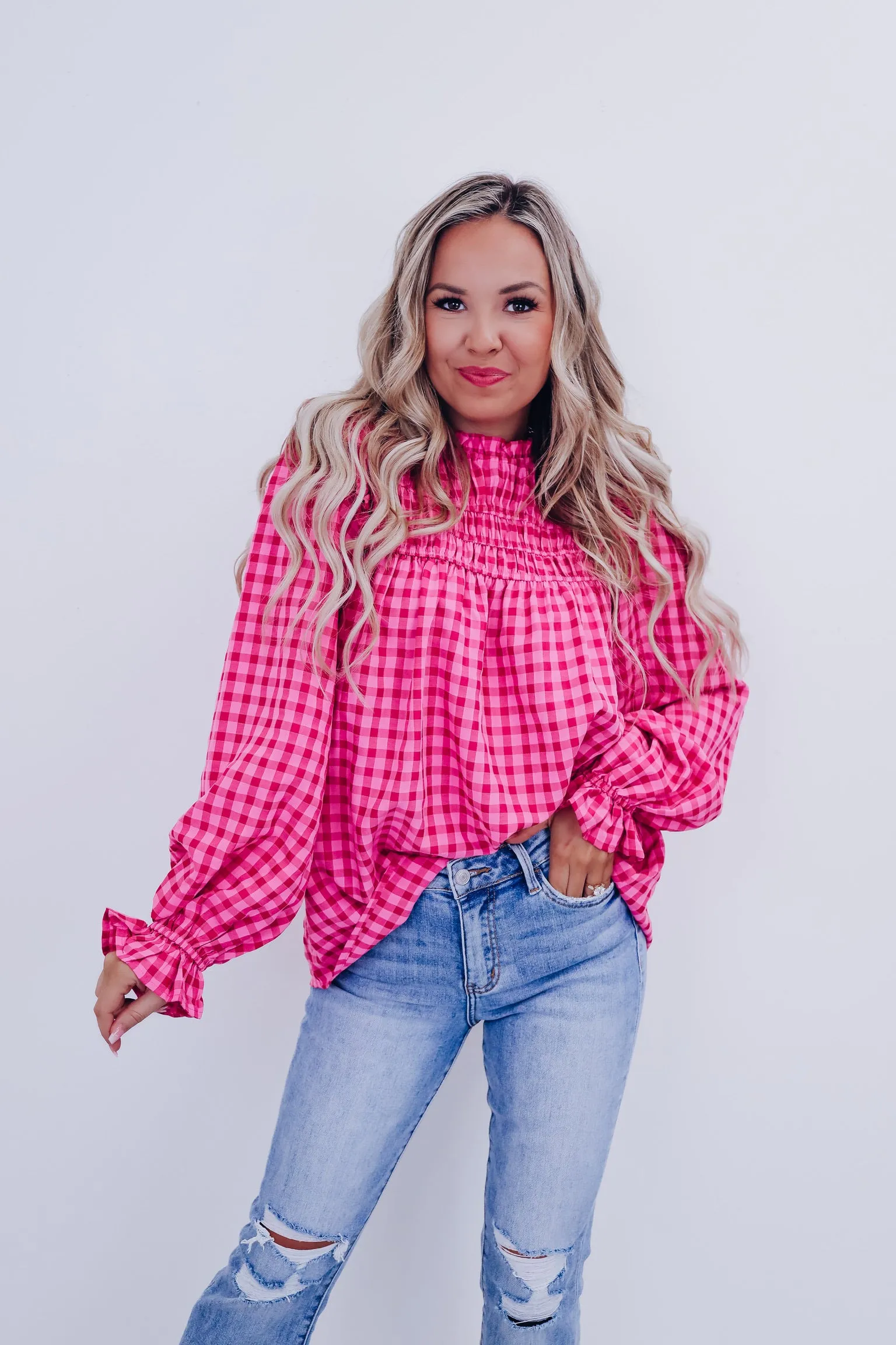 Nellie Ruffled Smocked Top - Pink