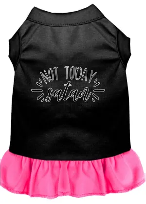 Not Today Satan Screen Print Dog Dress Black With Bright Pink Xs (8)