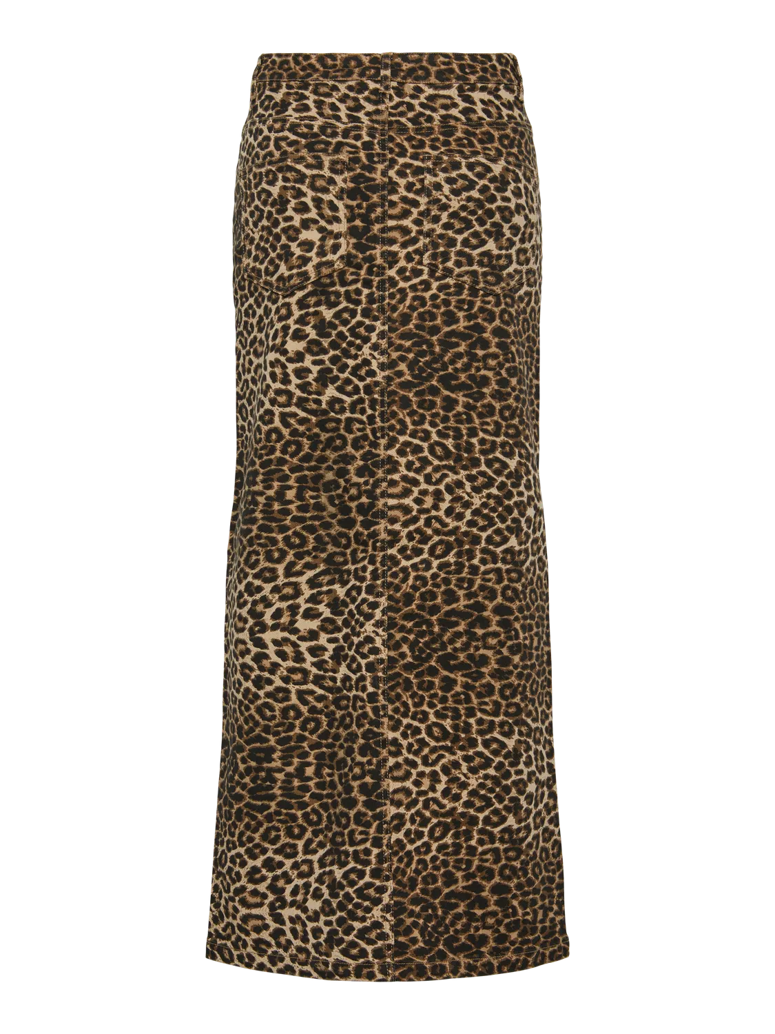 Pieces - Leopard Print Denim Skirt with Front Slit