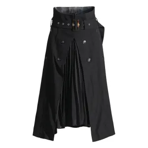 Pleasted Skirts For Women High Waist Pstchwork Belt Casual Loose Temperament A Line Skirt Female Summer Fashion