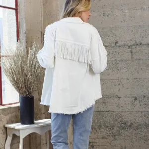 Plus Rhinestoned Cowgirl Fringe Jacket- White