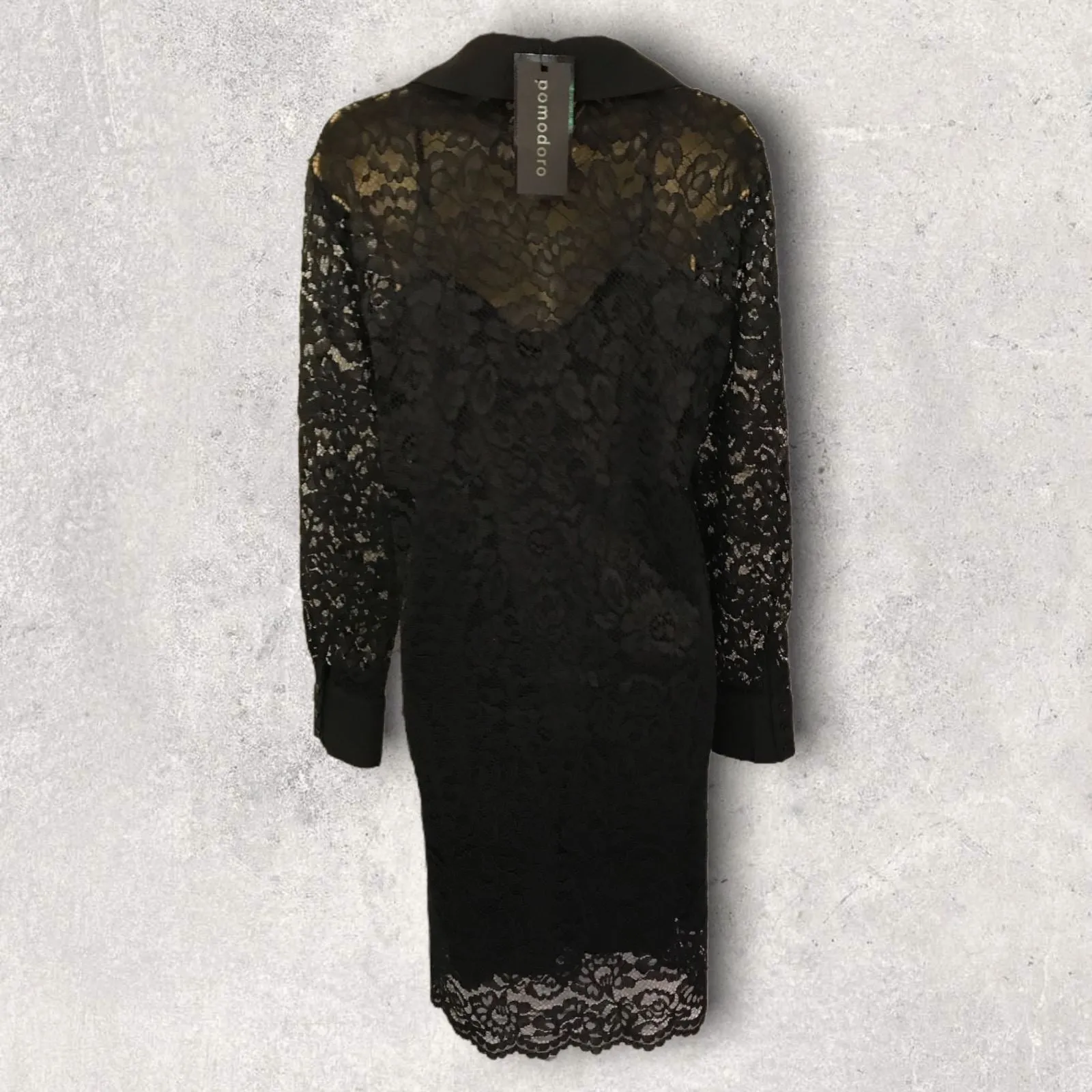 Pomodoro Black Lace Long Sleeved Shirt Dress UK 14 US 10 EU 42