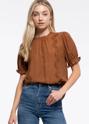 Puff Sleeve Brown Top