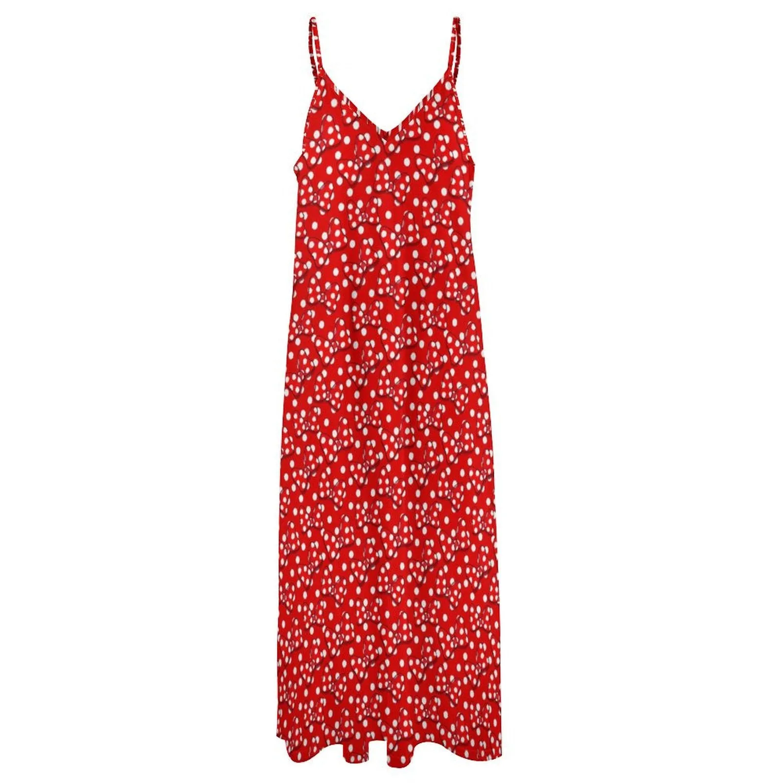 Red With White Polka Dots Women's Summer Slip Long Dress