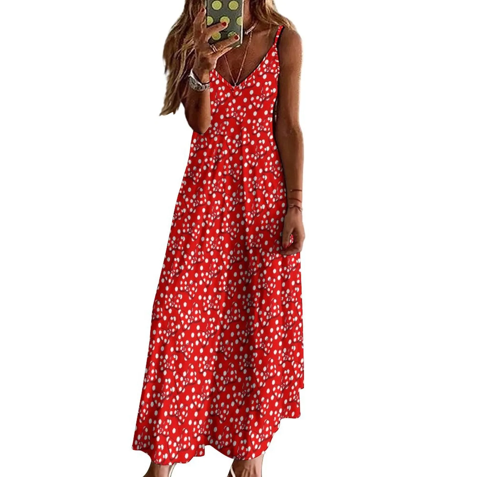 Red With White Polka Dots Women's Summer Slip Long Dress