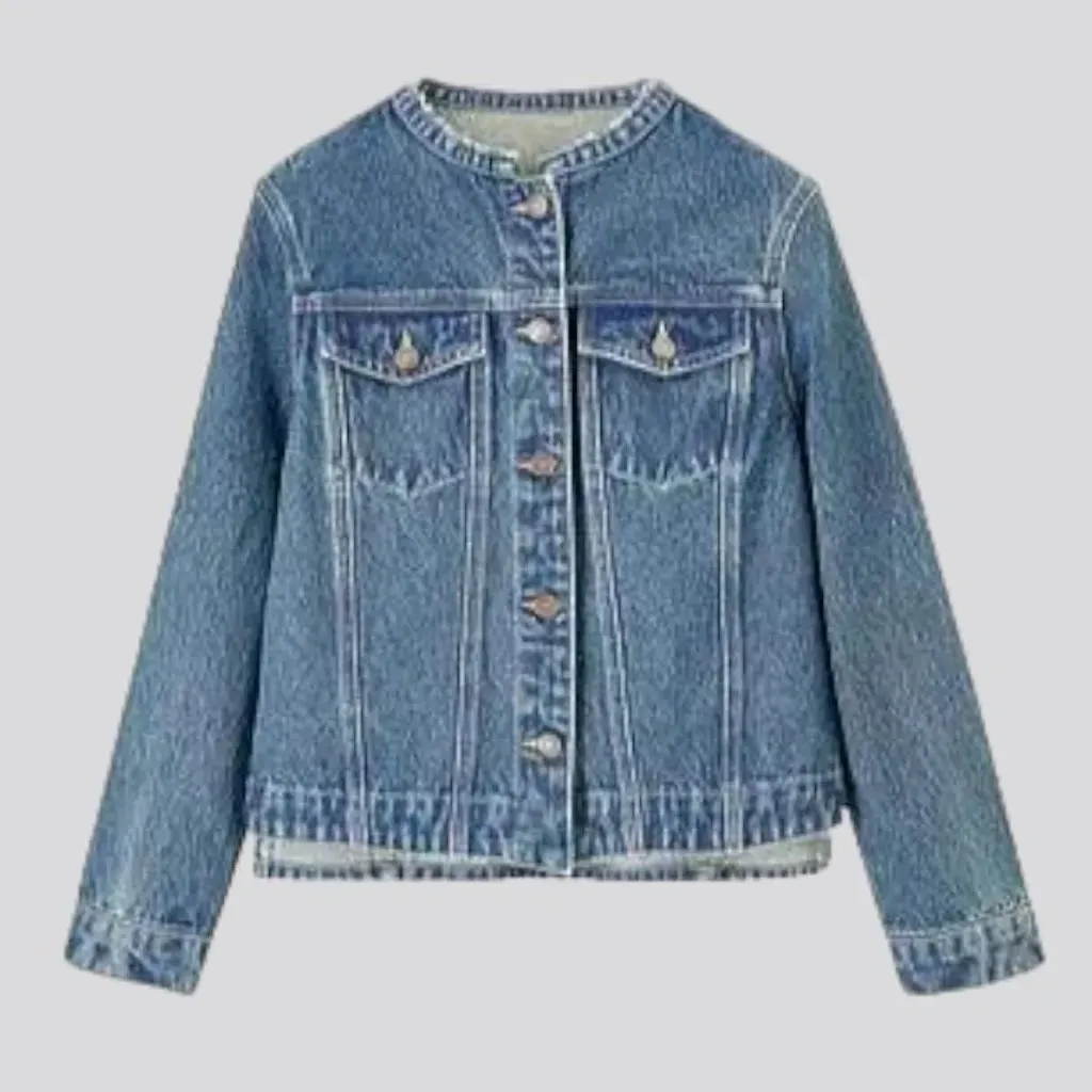 Round-collar denim jacket
 for ladies