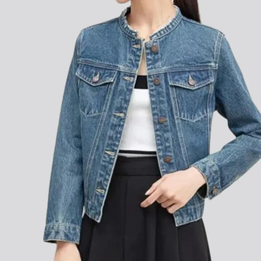 Round-collar denim jacket
 for ladies