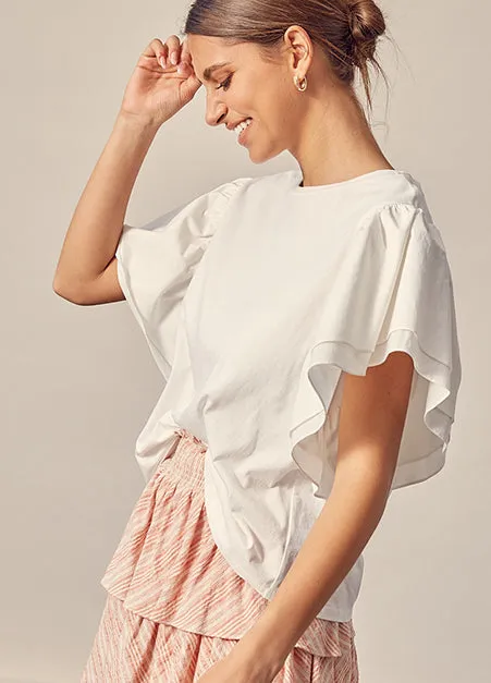 Ruffle Sleeve White Top