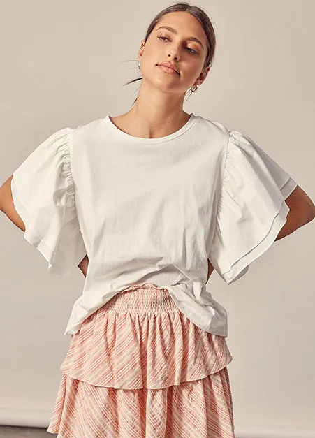 Ruffle Sleeve White Top