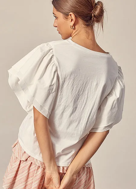 Ruffle Sleeve White Top