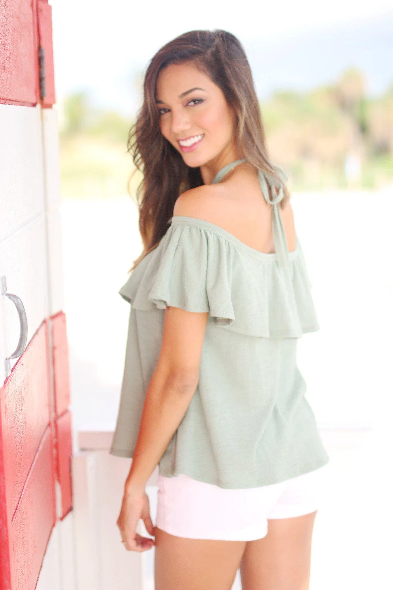 Sage Ruffled Top