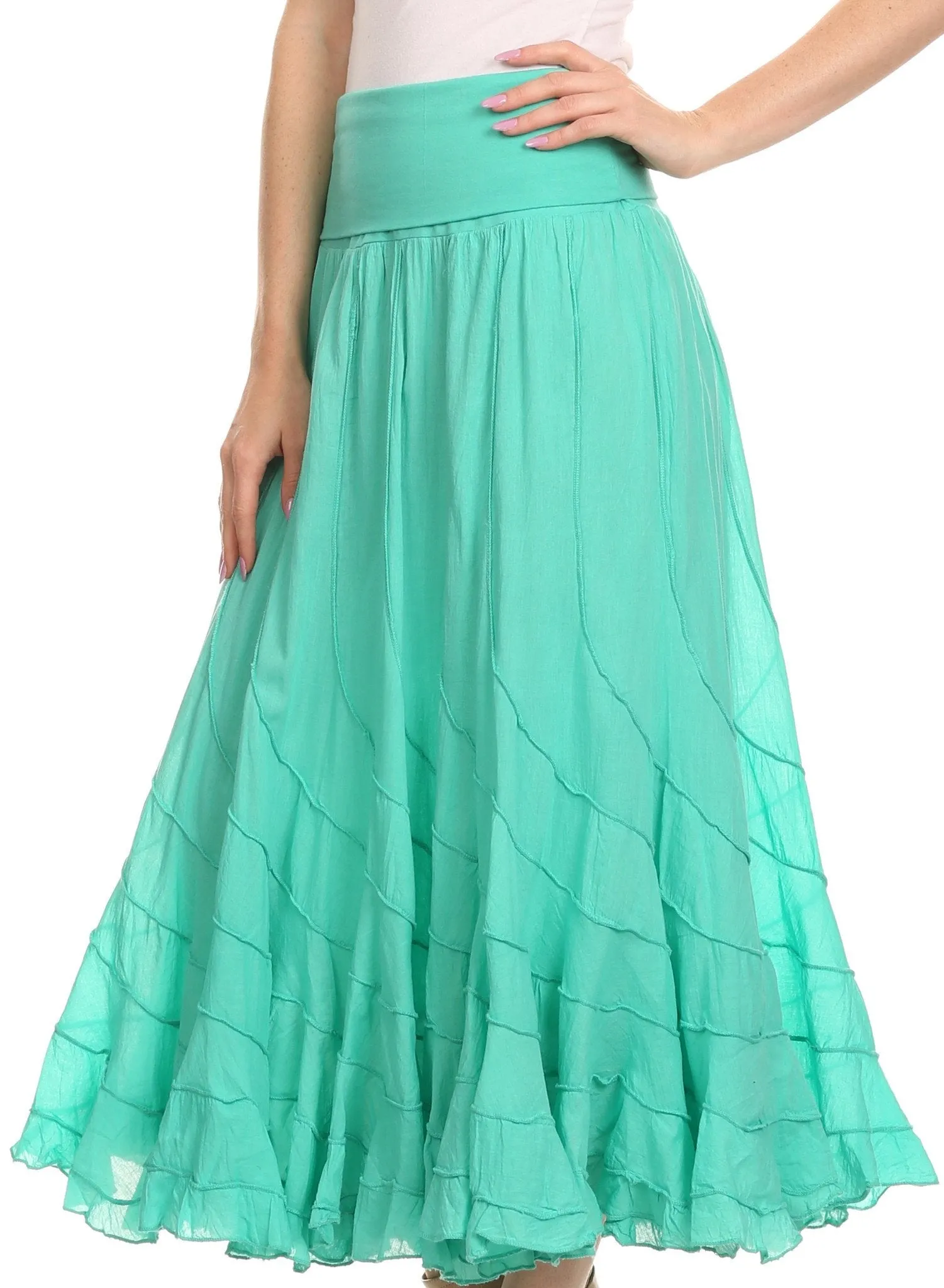 Sakkas Lika Long Ruffle Paneled Fold Over Adjustable High Waist Batik Flare Skirt