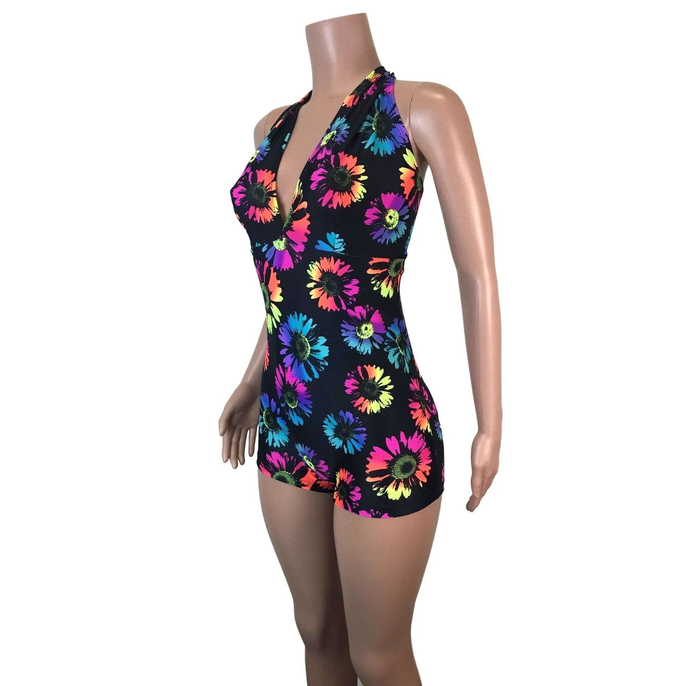 SALE - Halter Romper - Electric Daisy Neon