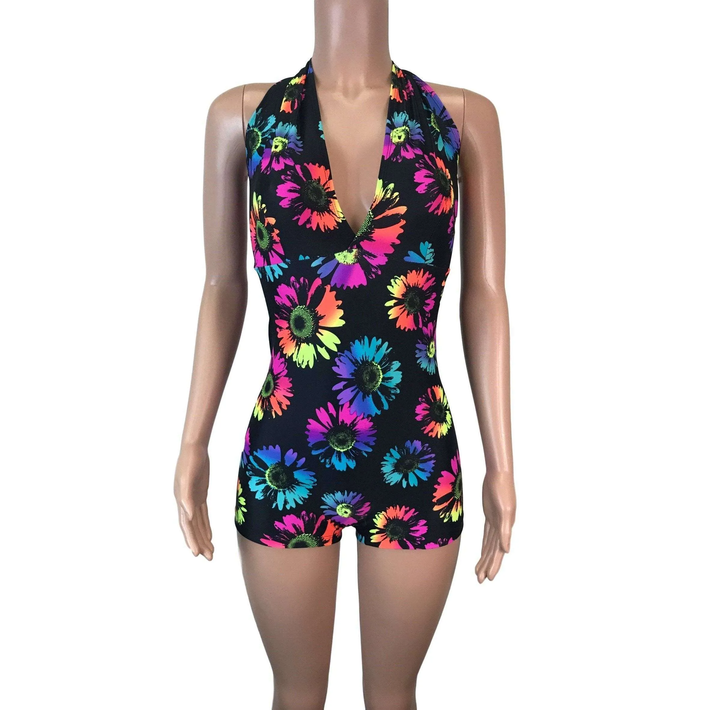 SALE - Halter Romper - Electric Daisy Neon