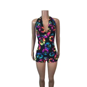 SALE - Halter Romper - Electric Daisy Neon