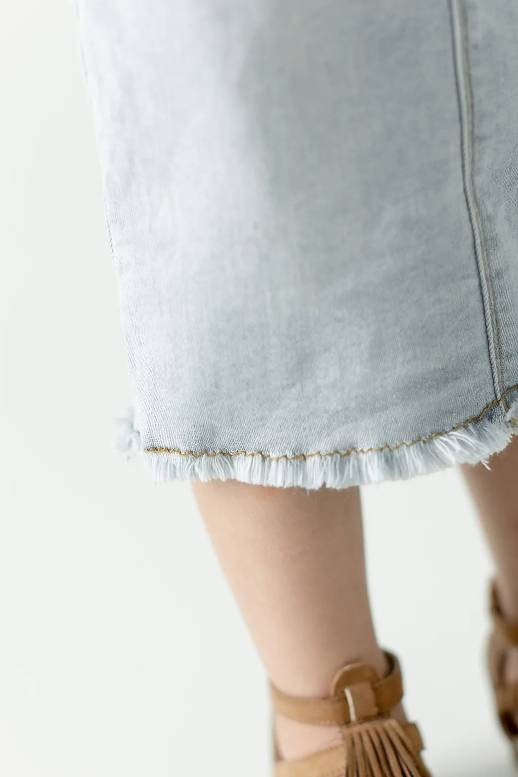 'Sara' Girl Classic Denim Skirt in Light Wash