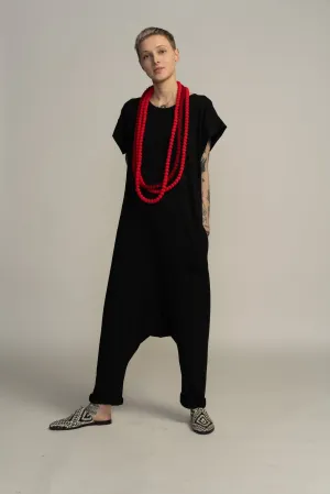 Short Sleeve Black Harem Jumpsuit