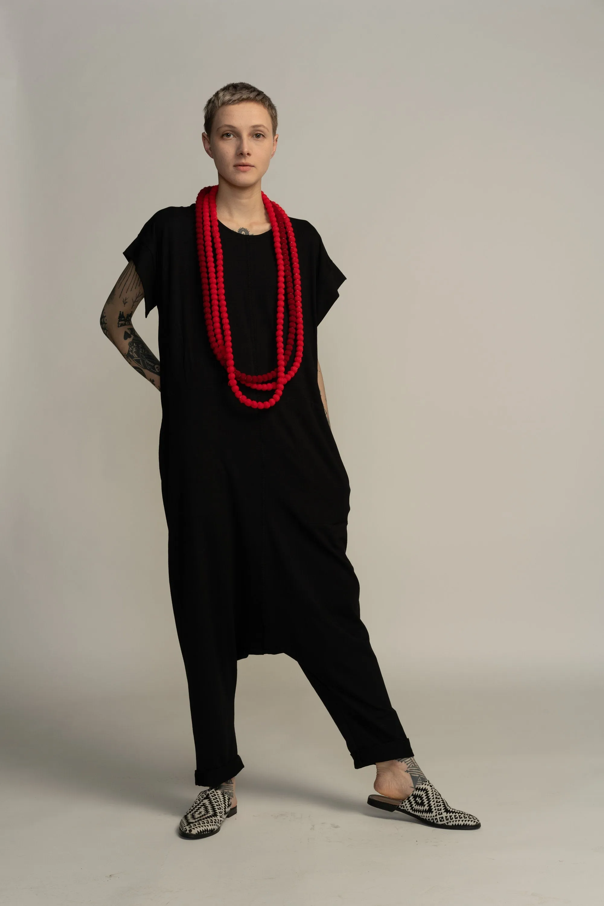 Short Sleeve Black Harem Jumpsuit