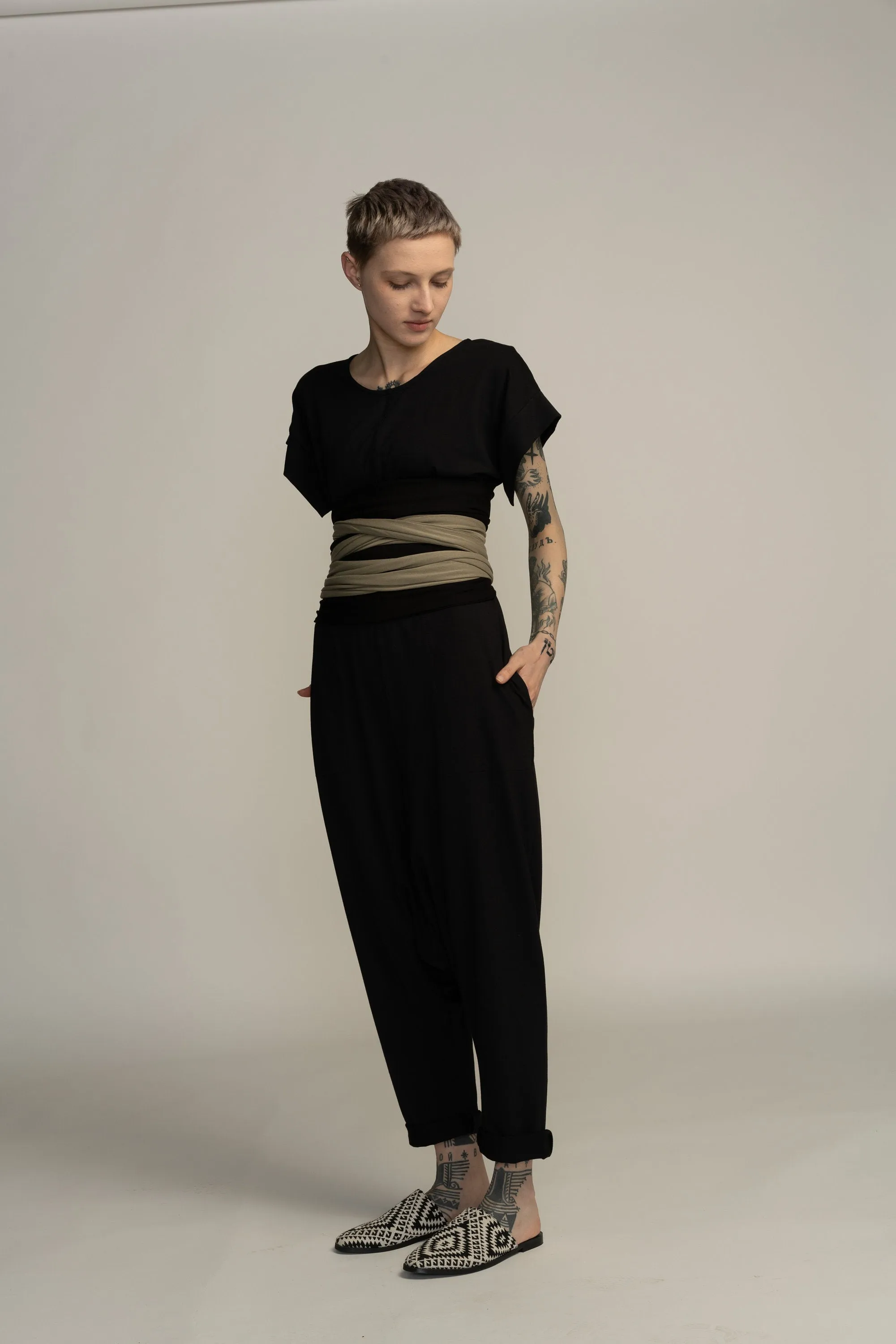 Short Sleeve Black Harem Jumpsuit