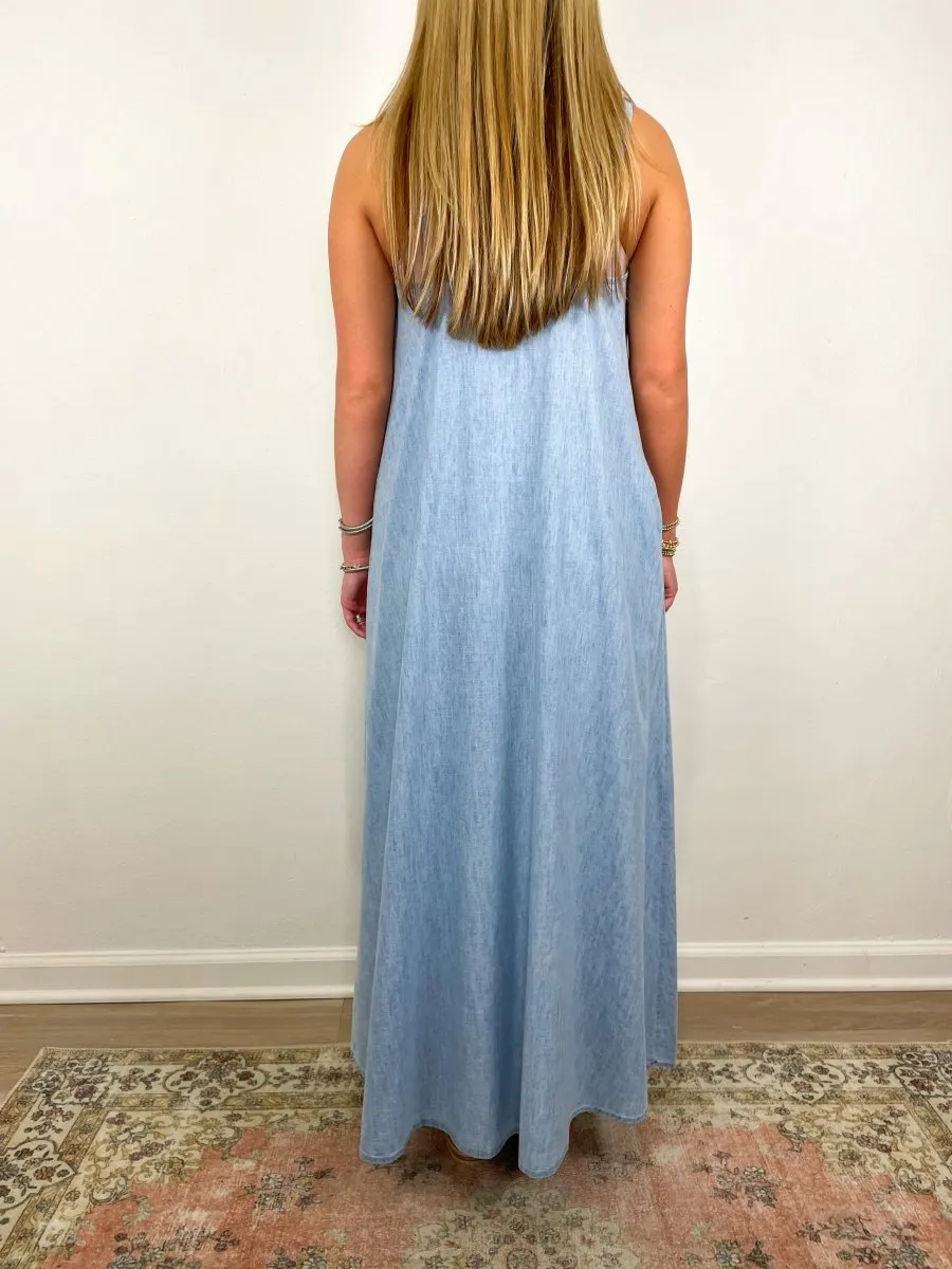 Teague Dress in Dusty Blue