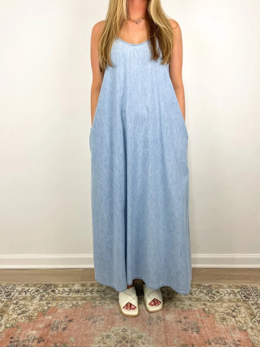 Teague Dress in Dusty Blue