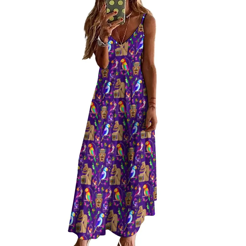 Tiki Plays The Drums Women's Summer Slip Long Dress