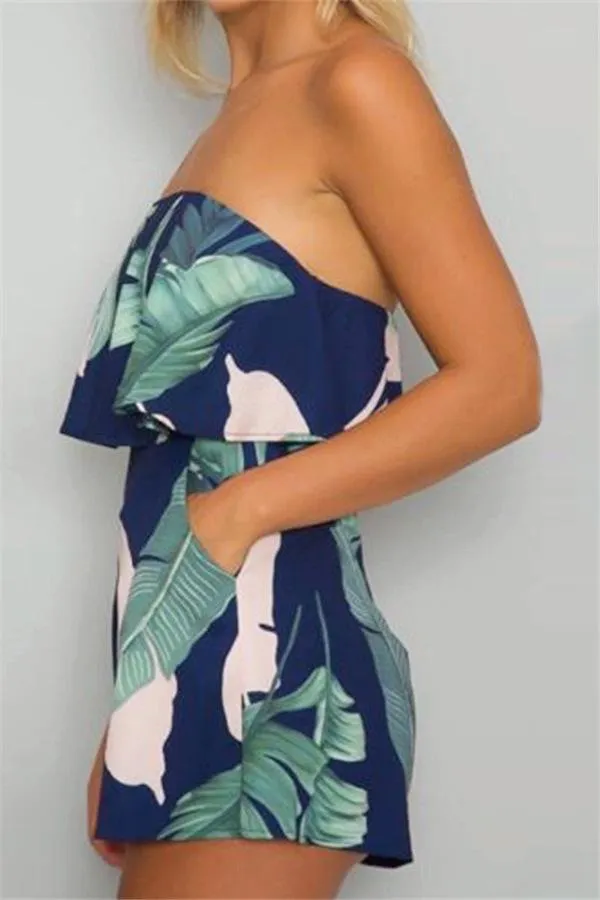 Tropical Leaves Off Shoulder Jumpsuit