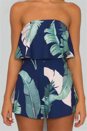 Tropical Leaves Off Shoulder Jumpsuit