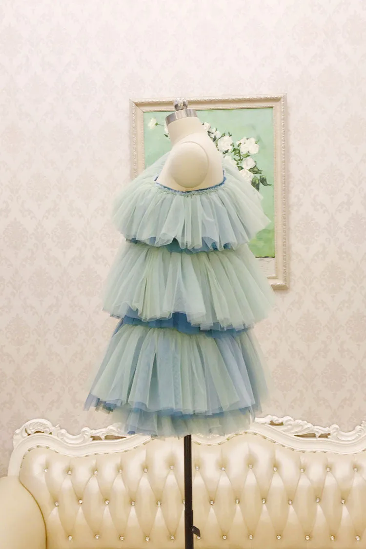 Unique One Shoulder Tulle Homecoming Dress, Short Layers Party Dress UQH0014