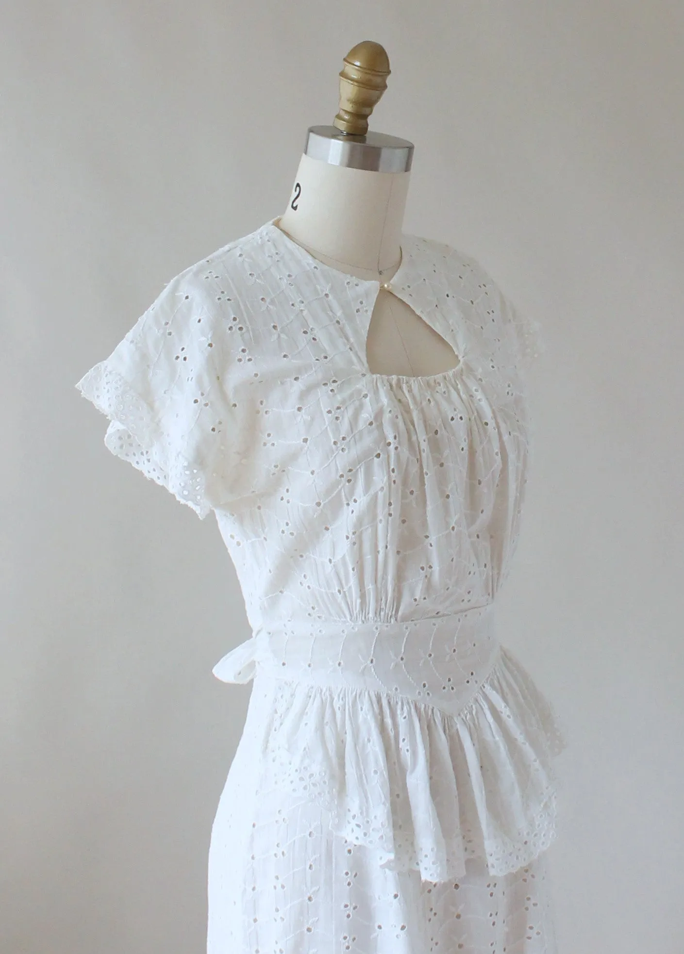 Vintage 1940s White Eyelet Summer Dress