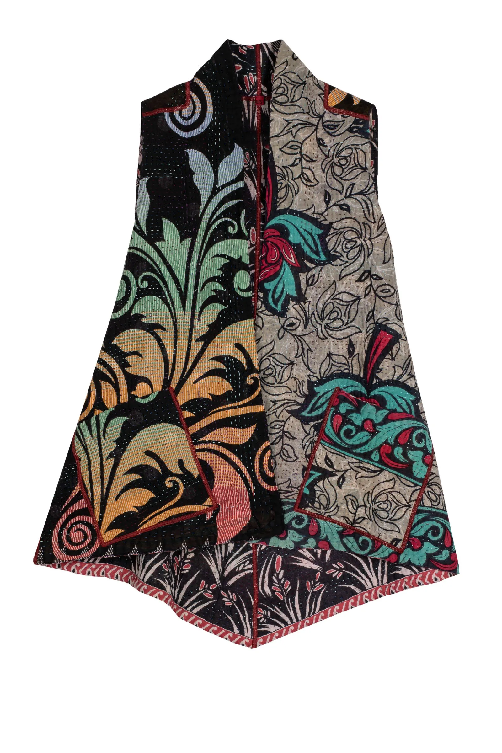 VINTAGE COTTON KANTHA A-LINE SHORT VEST - cv4210-0062a -