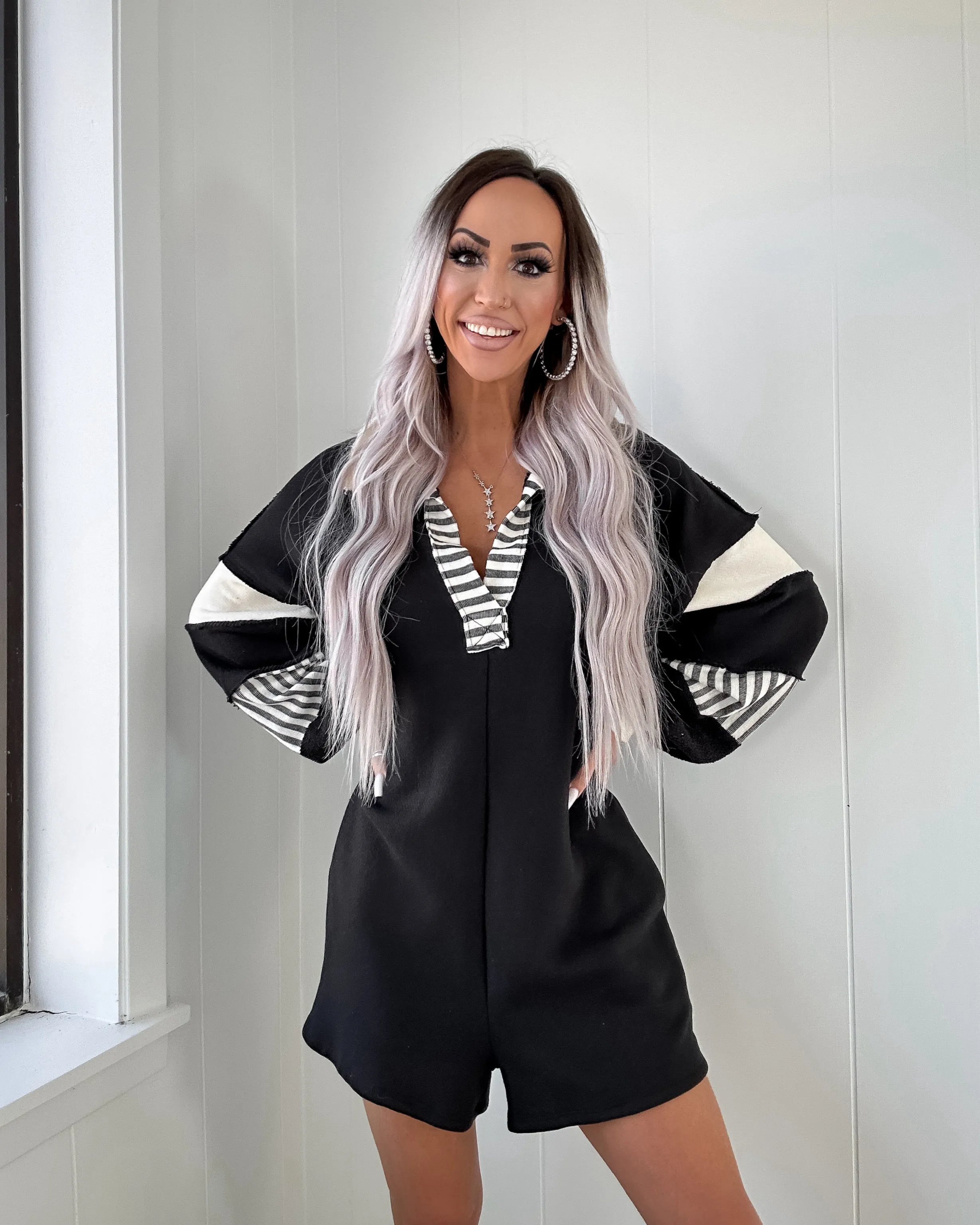 Wait For It Colorblock Romper - Black/Cream