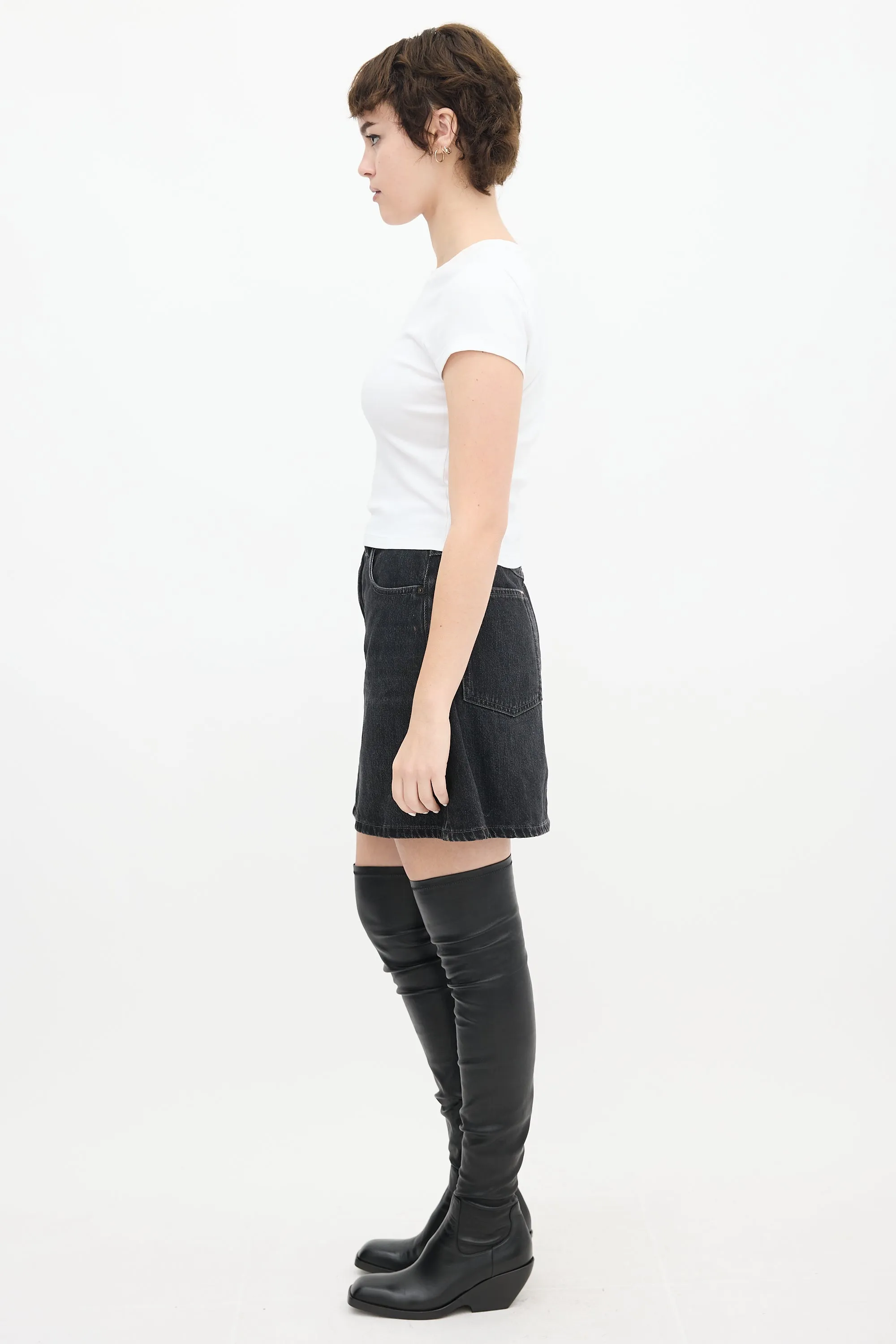 Washed Black Denim A-Line Mini Skirt