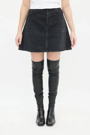 Washed Black Denim A-Line Mini Skirt