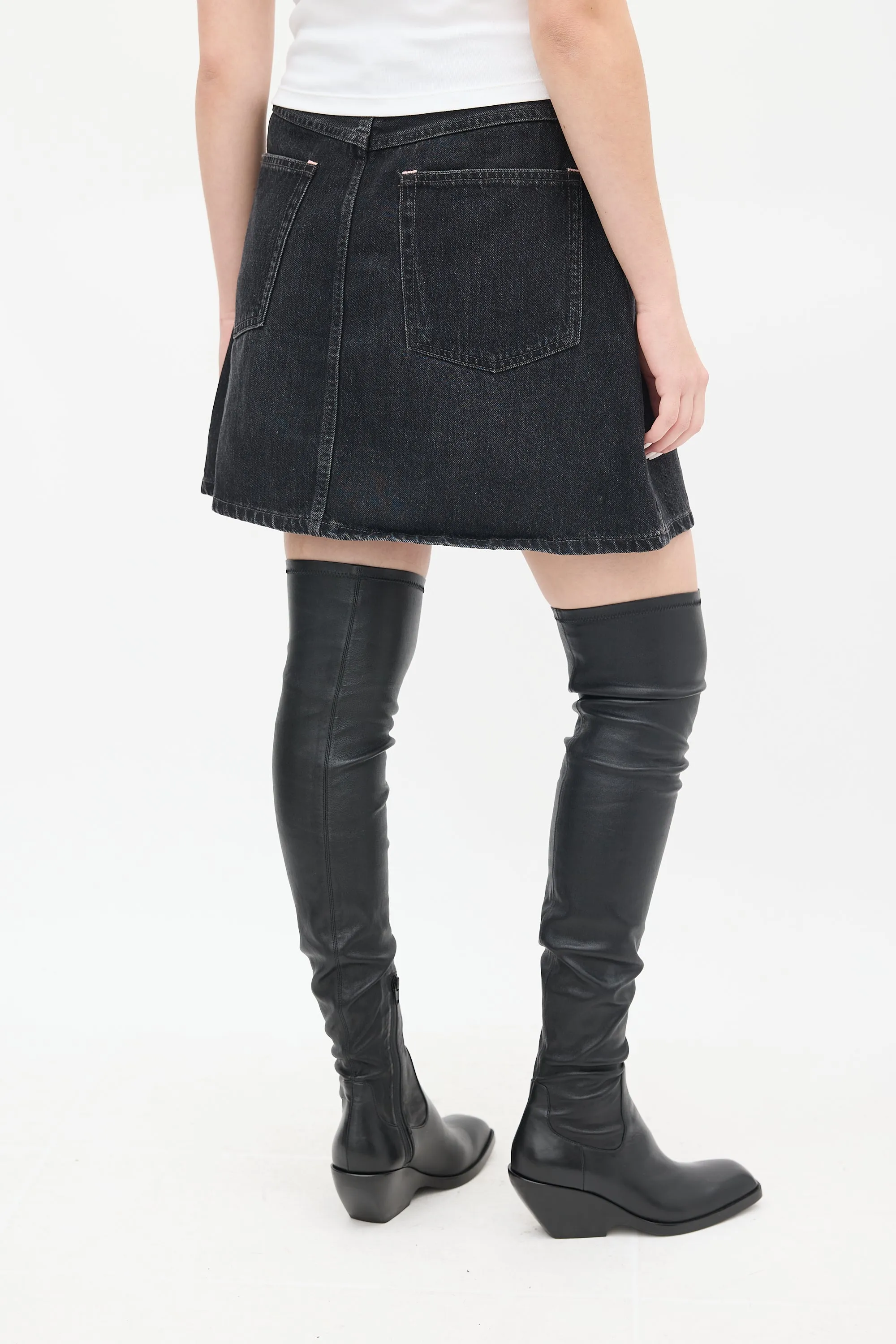 Washed Black Denim A-Line Mini Skirt