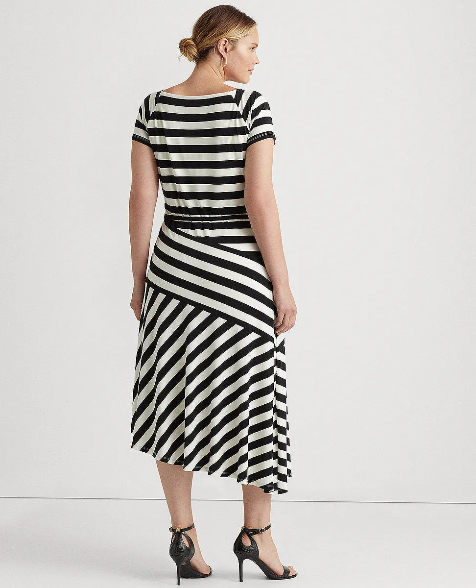 Woman Striped Jersey Dress In Cream/Black