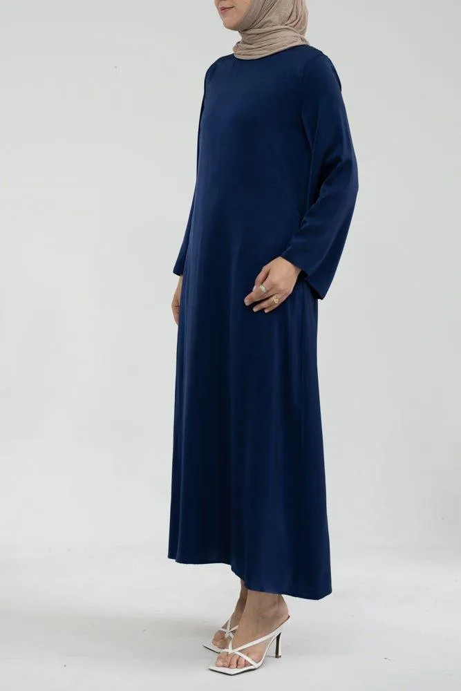 Yasmin Slip dress maxi length with a detachable belt and kimono sleeves in Navy