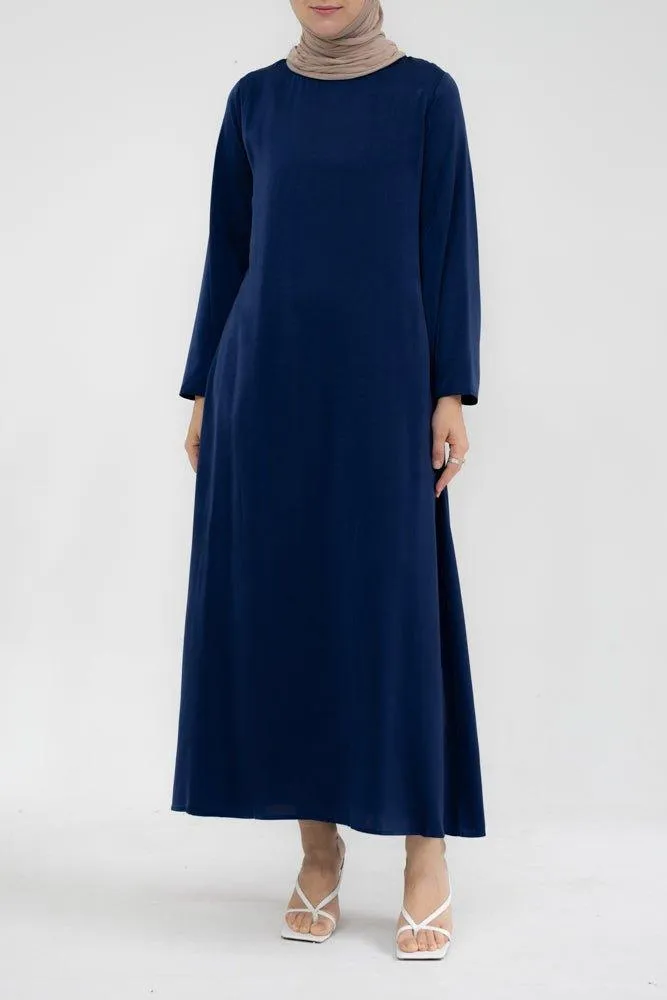 Yasmin Slip dress maxi length with a detachable belt and kimono sleeves in Navy