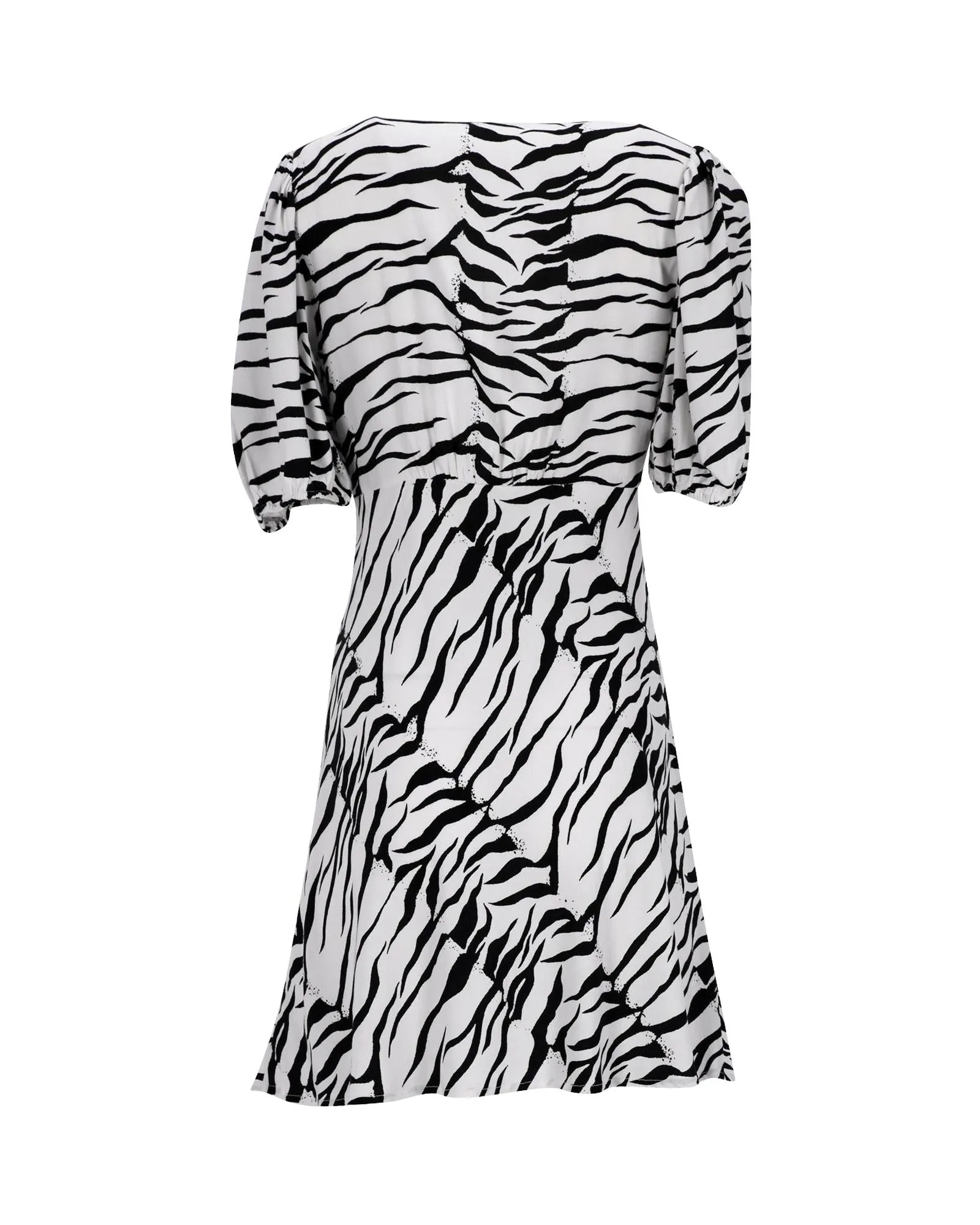 Zebra Print Mini Dress with Puffed Sleeves in Crepe de Chine Fabric