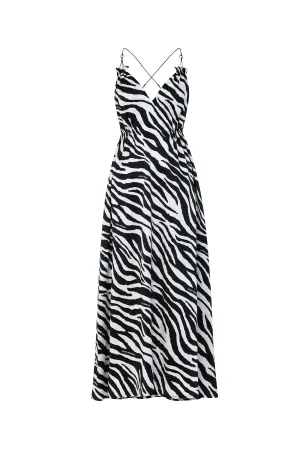 Zebra Print Open Back Silk Maxi Dress