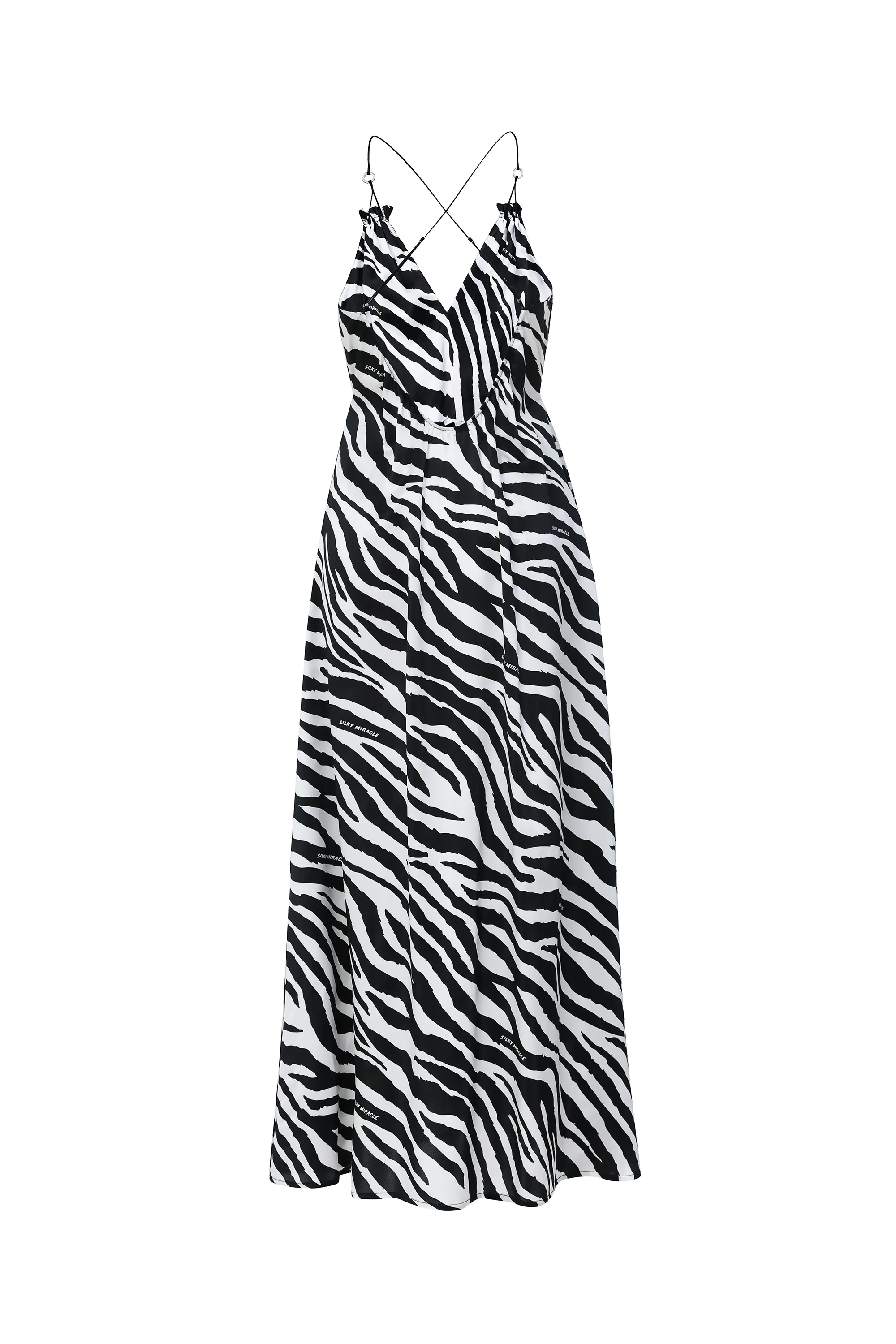 Zebra Print Open Back Silk Maxi Dress